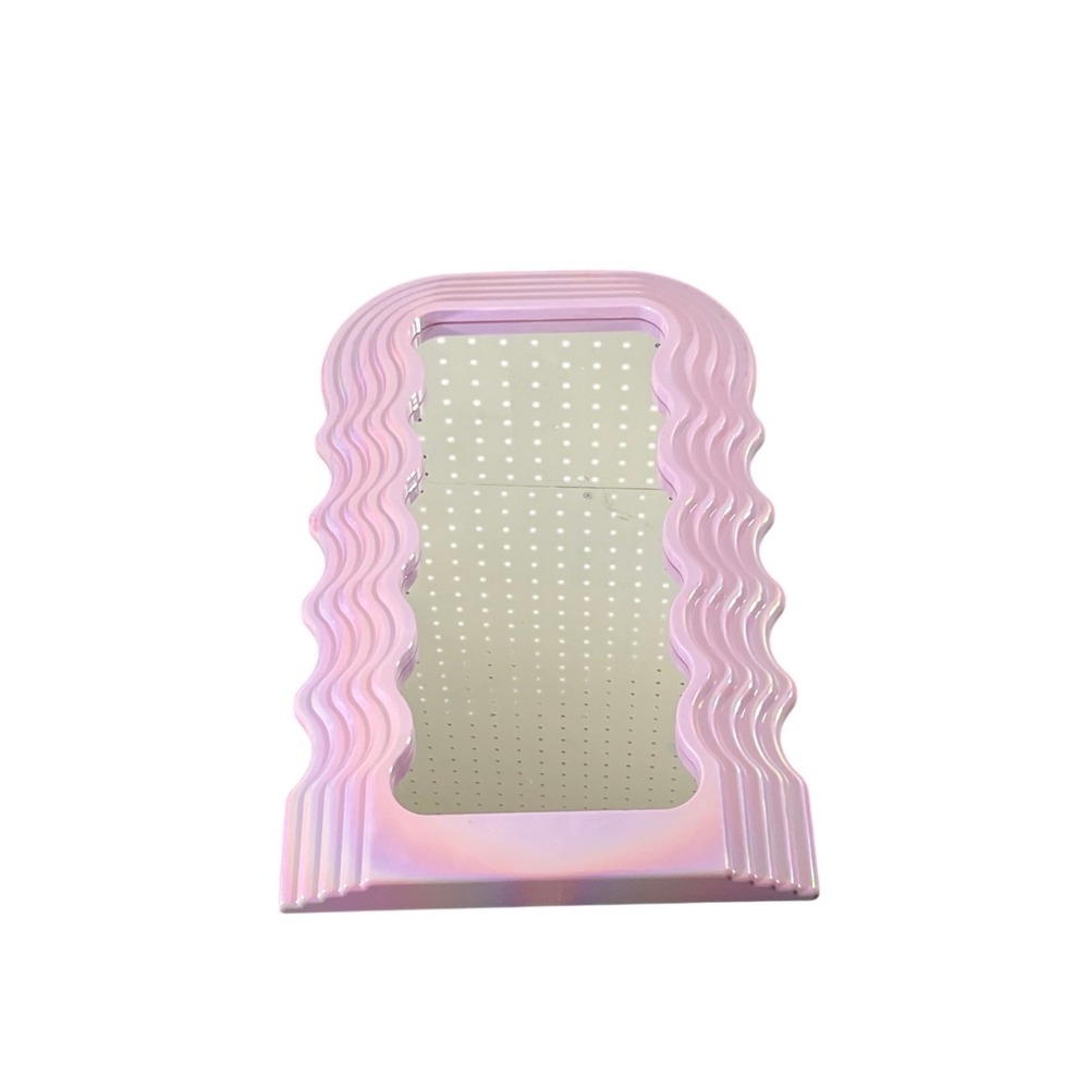 Iridescent Pink Wavy Wall Mirror Ultrafragola Style Retro Modern Decor Accent